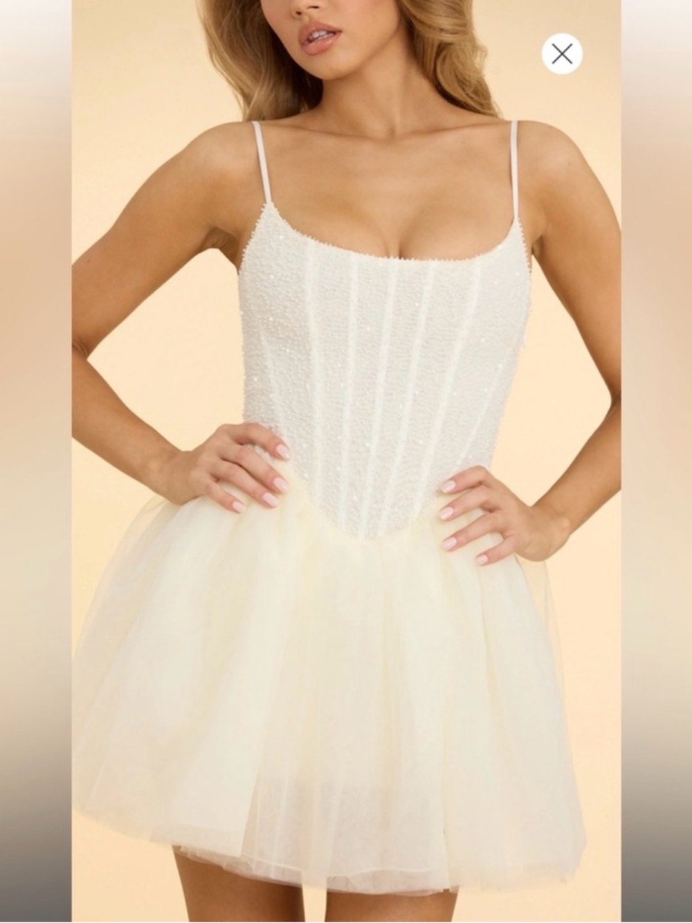 Oh Polly White Eugenie Embellished Corset Ivory Beaded Tulle Mini Dress - Picture 3 of 12